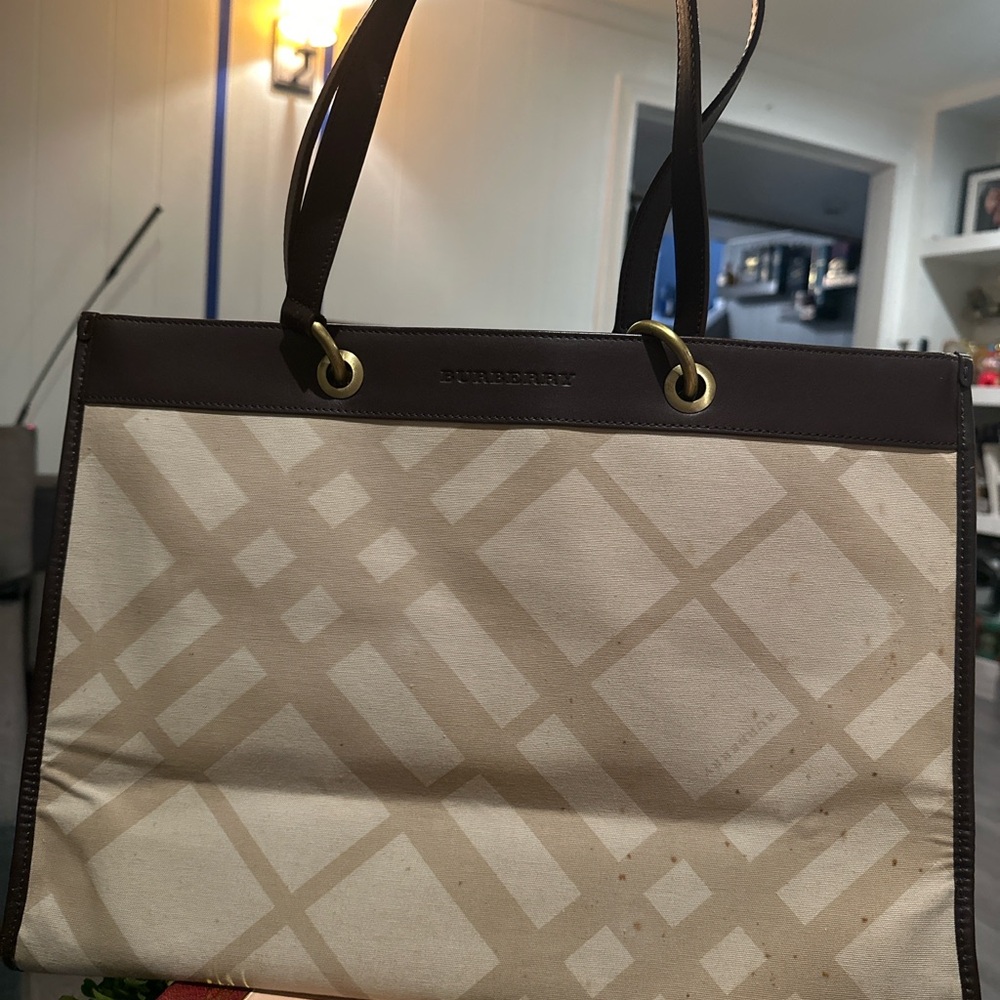 Burberry Tan and Dark Brown Tote Bag
